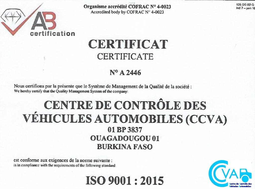Certification ISO 9001 for CCVA